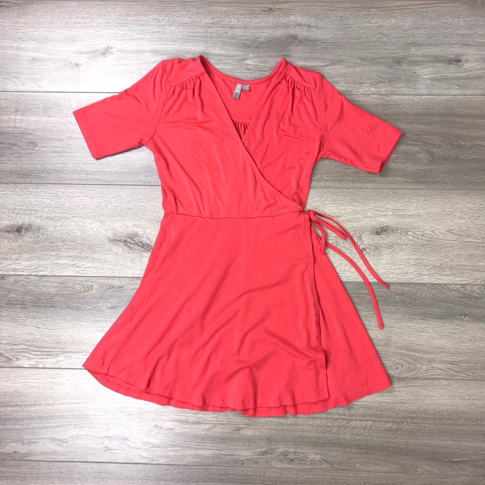 ASOS Faux Wrap Short Sleeve Dress 8 Salmon Pink - Picture 2 of 8